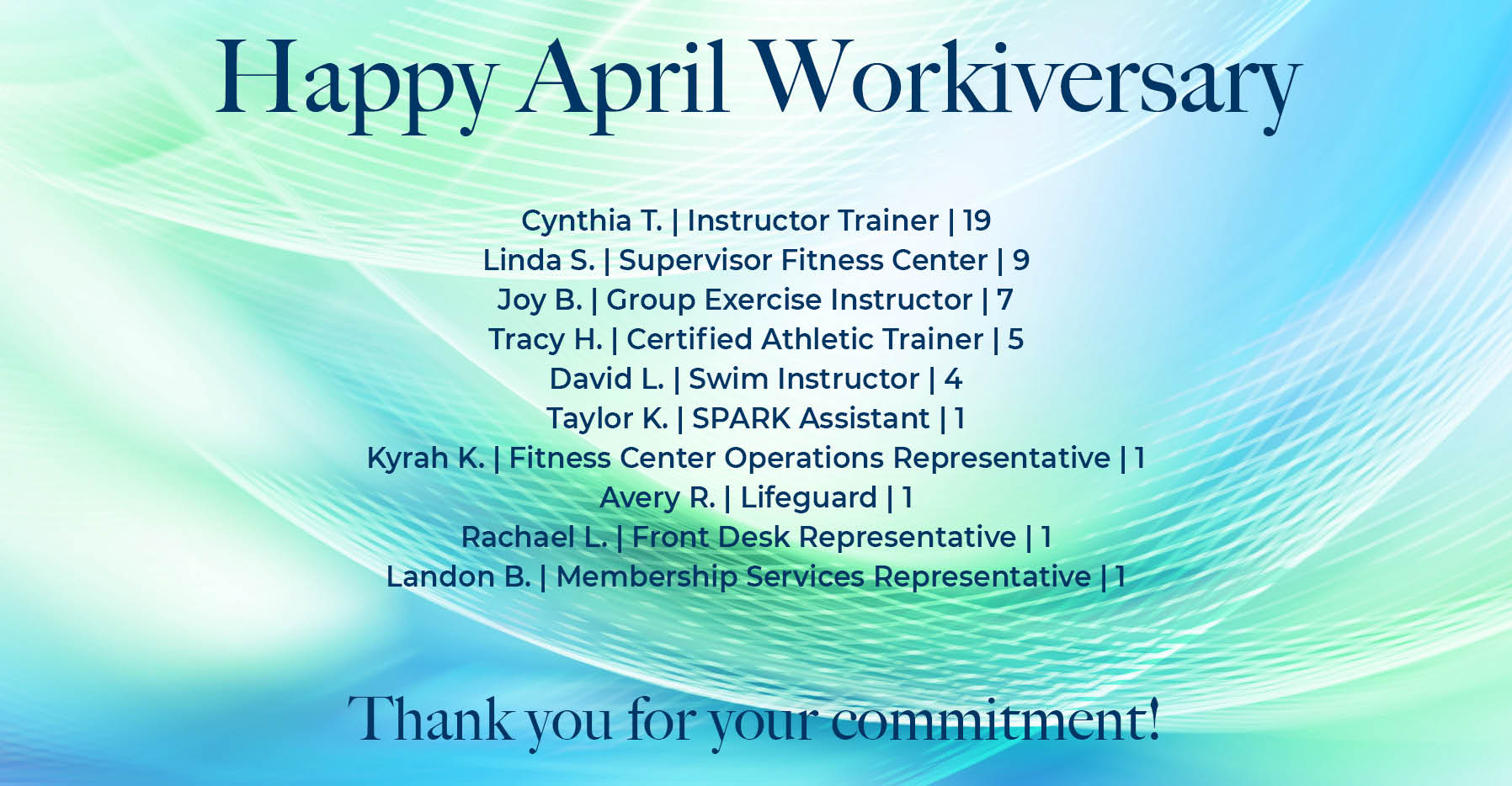 April 2026 Fitness Center anniversary